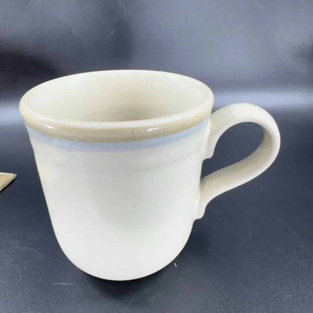 Noritake Stoneware Polar Coffee Mug Cup Tan With Blue Line 1970s Ceramic Mug Cup